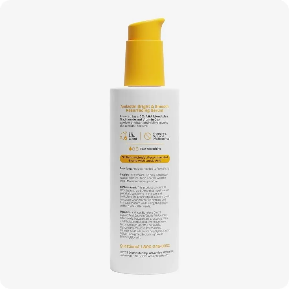 AmLactin Bright & Smooth Resurfacing Serum Face & Body 8 oz Lactic Acid White